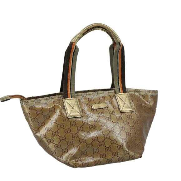 GUCCI GG Crystal Sherry Line Hand Bag Gray Gold Brown - Picture 1 of 16